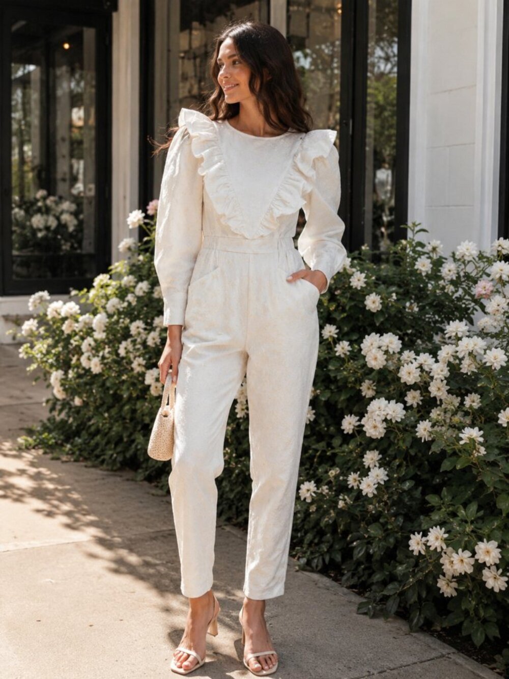 EN SAISON Emmie Lightweight Denim Embroidered Ruffle Romper Jumpsuit Small NWT